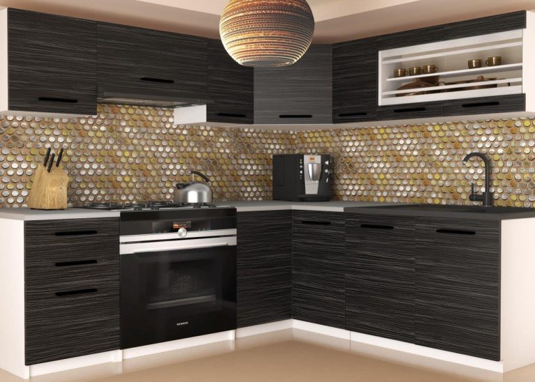 Meuble de cuisine 360 ​​cm noir ébène foncé avec plan de travail Fabricant TOR LIDIA2/4/WT/HK/0/B1