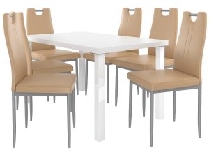 Ensemble ROBERTO blanc + 6 chaises cappucino ROB/0/ZES/W/6C