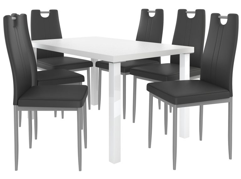 Ensemble ROBERTO blanc + 6 chaises noires ROB/0/ZES/W/6B
