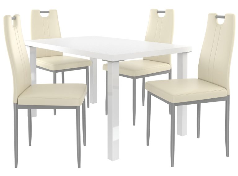Ensemble ROBERTO blanc + 4 chaises crème ROB/0/ZES/W/4KR