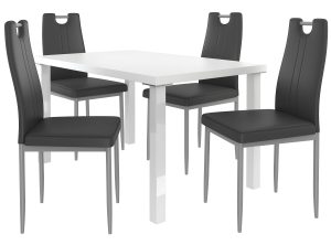 Ensemble ROBERTO blanc + 4 chaises noir ROB/0/ZES/W/4B