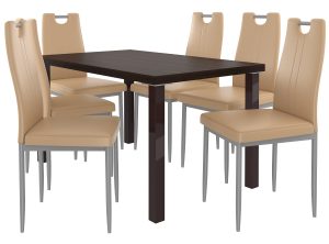 Ensemble ROBERTO châtaignier + 6 chaises cappucino  ROB/0/ZES/KN/6C