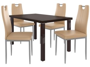 Ensemble ROBERTO châtaignier + 4 chaises cappucino ROB/0/ZES/KN/4C