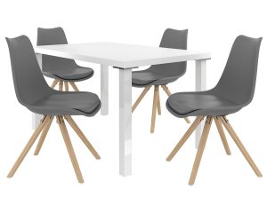 Ensemble AMARETO blanc + 4 chaises gris cendré AMA/0/ZES/W/4G