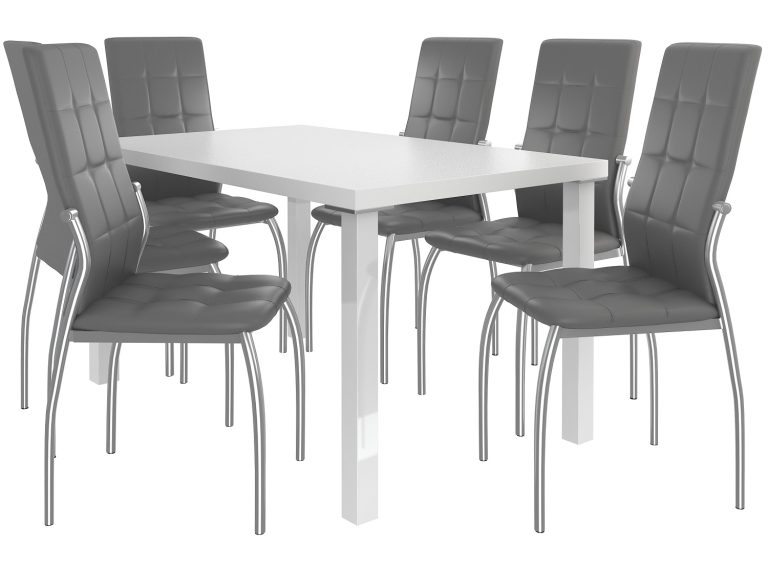 Ensemble LORENO blanc + 6 chaises gris cendré LOR/0/ZES/W/6G
