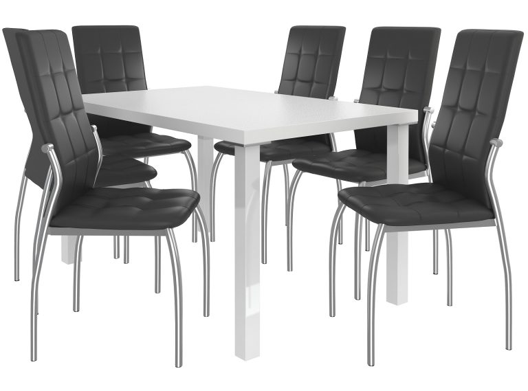 Ensemble LORENO blanc + 6 chaises noires LOR/0/ZES/W/6B