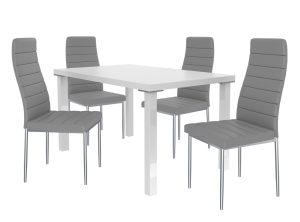 Ensemble MODERNO blanc + 4 chaises gris cendré MOD/0/ZES/W/4G