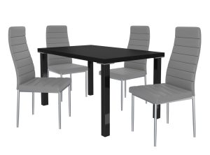 Ensemble MODERNO noir + 4 chaises gris cendré MOD/0/ZES/B/4P