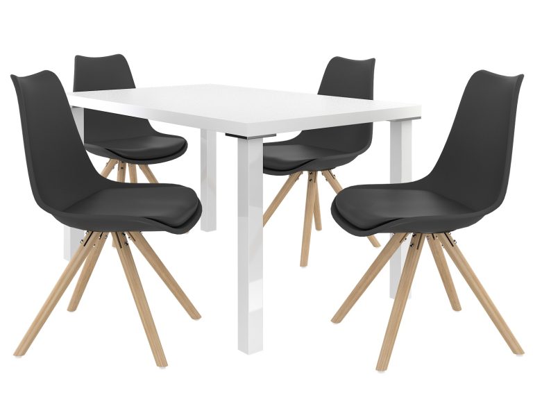 Ensemble AMARETO blanc + 4 chaises noires AMA/0/ZES/W/4B