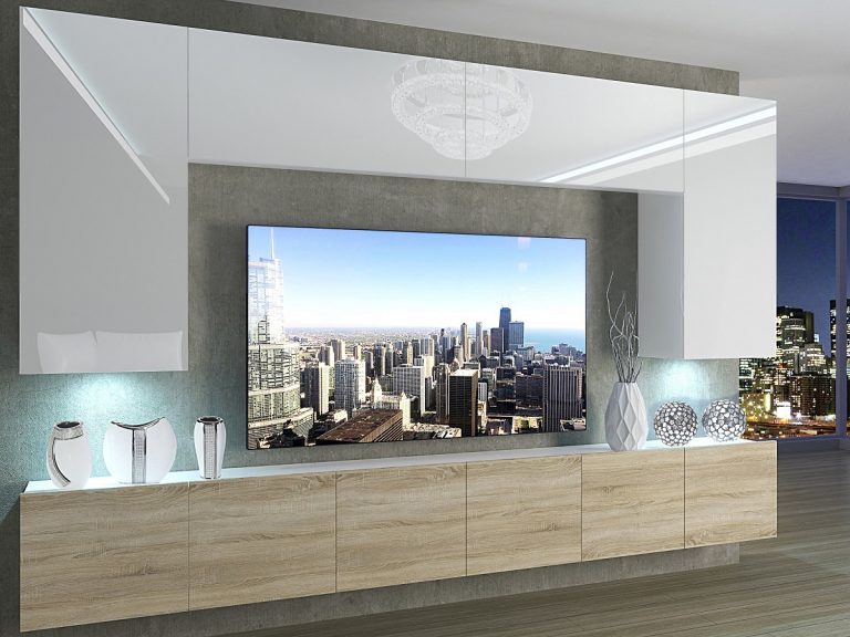 Meuble mural 300 cm Belini  blanc brillant / chêne sonoma Imperium 2 Fabricant IMP 2/5/W/WDS/0/0