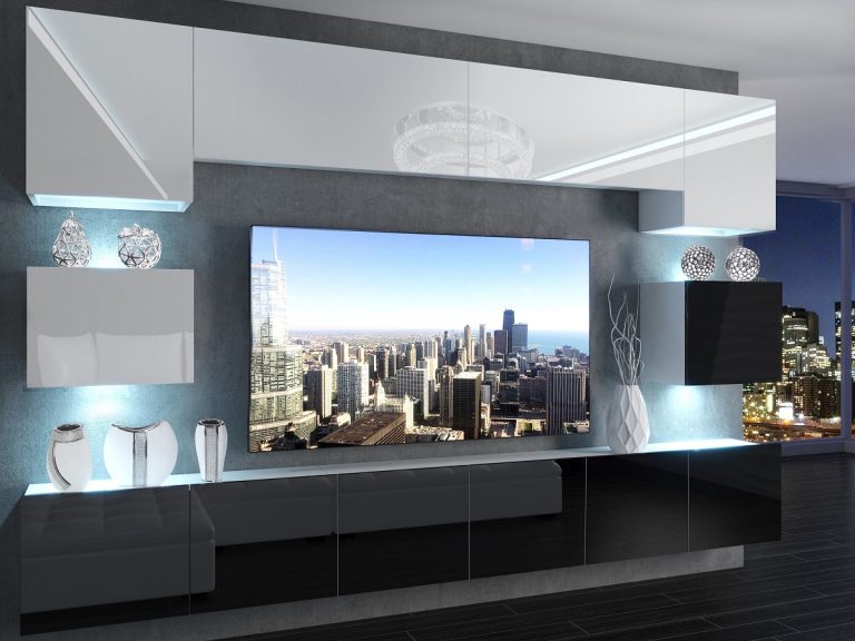 Meuble mural 300 cm Belini blanc brillant / noir brillant Imperium 3 Fabricant IMP 3/5/W/WWBB/0/0
