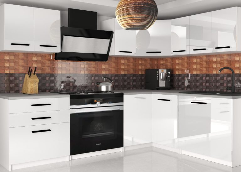 Meubles de cuisine 300 cm blanc brillant avec plan de travail Fabricant INF ARMIN2/3/WT/W/0/B1