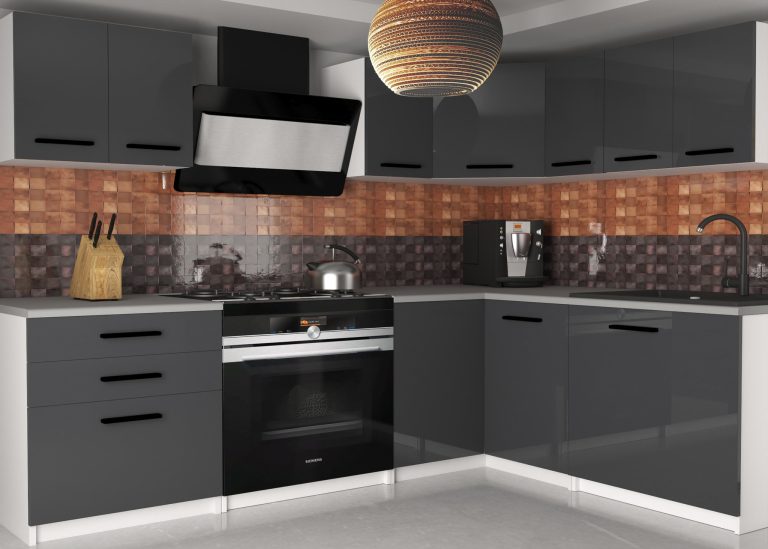 Meubles de cuisine 300 cm gris brillant anthracite graphite avec plan de travail Fabricant INF ARMIN2/3/WT/S/0/B1