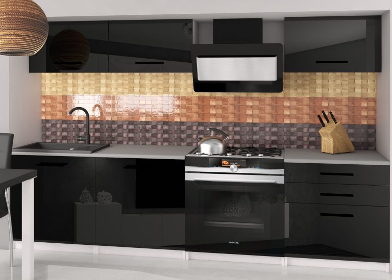 Meubles de cuisine 180 cm noir brillant avec plan de travail Fabricant INF LAURENTINO2/2/WT/B/0/B1