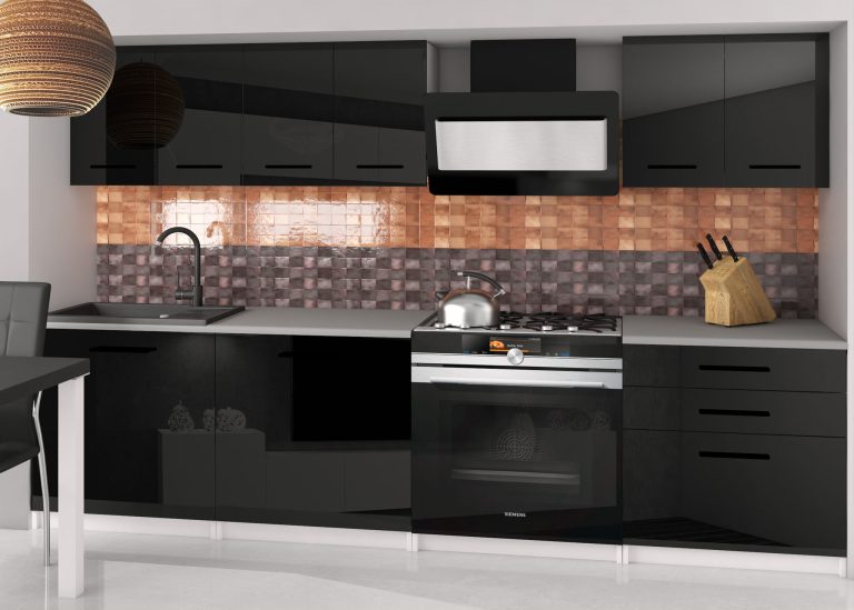 Meubles de cuisine 180 cm noir brillant avec plan de travail Fabricant INF SONIK2/2/WT/B/0/B1