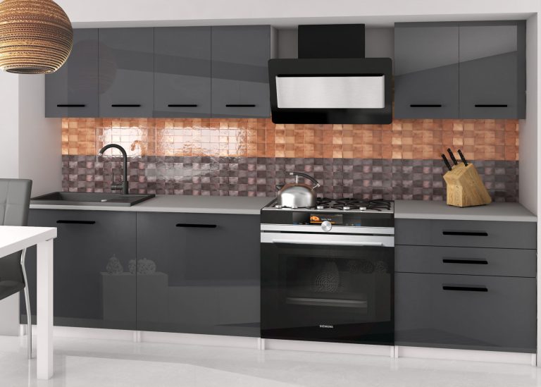 Meuble de cuisine 180 cm gris brillant avec plan de travail Fabricant INF SONIK2/2/WT/S/0/B1