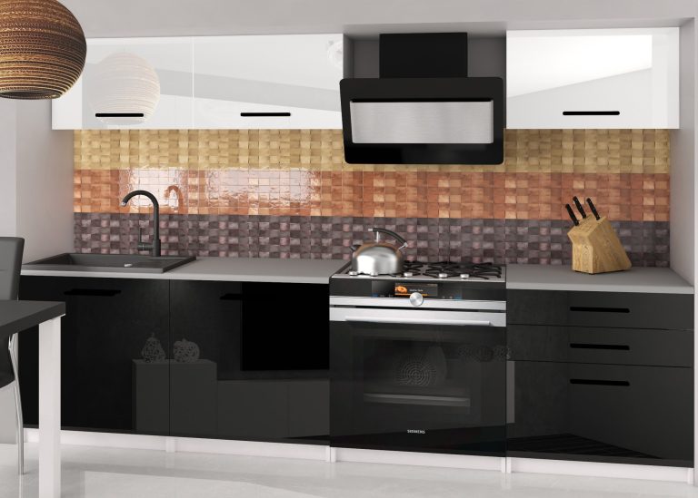 Meuble de cuisine 180 cm blanc brillant noir brillant sans plan de travail Fabricant INF LAURENTINO2/2/WT/WB/BB/B1