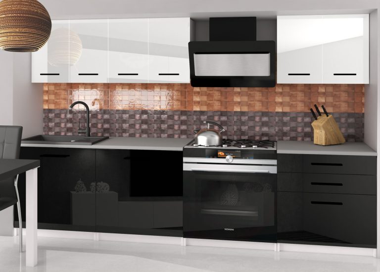Meubles de cuisine 180 cm blanc brillant noir brillant avec plan de travail Fabricant INF SONIK2/2/WT/WB/0/B1