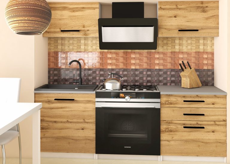 Meubles de cuisine 120 cm en chêne Wotan et chêne Sonoma avec plan de travail Fabricant TOR VULCANO2/3/WT/DW/0/B1