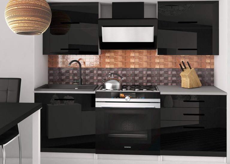 Meubles de cuisine 120 cm noir brillant avec plan de travail Fabricant INF ELEGANTA2/2/WT/B/0/B1