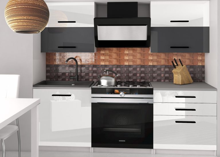 Meubles de cuisine 120 cm blanc brillant gris brillant avec plan de travail Fabricant INF ELEGANTA2/2/WT/WSW/0/B1