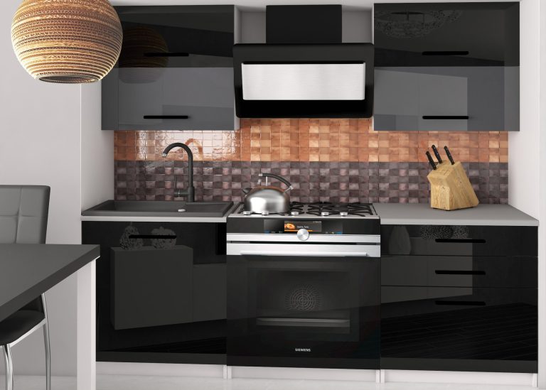 Meubles de cuisine 120 cm noir brillant gris anthracite graphite avec plan de travail Fabricant INF ELEGANTA2/2/WT/BSB/0/B1