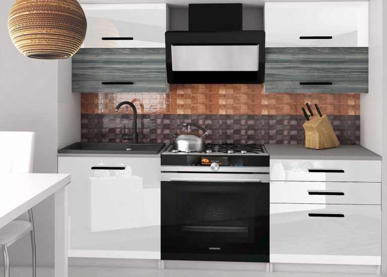 Meubles de cuisine 120 cm blanc brillant grisanthracite graphite avec plan de travail Fabric EGANTA2/2/WT/WGW1W/0/B1