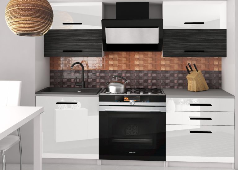 Meubles de cuisine 120 cm blanc brillant noir ébène foncé avec plan de travail Fabricant INF ELEGANTA2/2/WT/WHKW/0/B1
