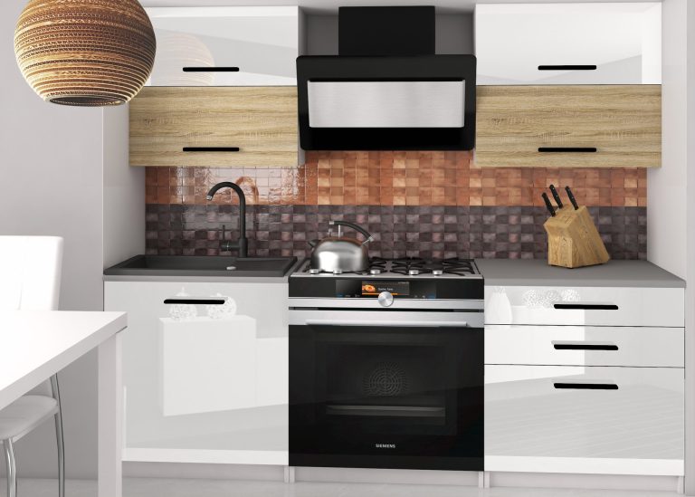 Meubles de cuisine 120 cm blanc brillant chêne chêne wotan chêne sonoma avec plan de travail Fabricant INF ELEGANTA2/2/WT/WDSW/0/B1