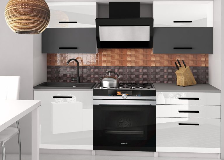 Meubles de cuisine 120 cm blanc brillant gris anthracite graphite avec plan de travail Fabricant INF ELEGANTA2/2/WT/WSRW/0/B1