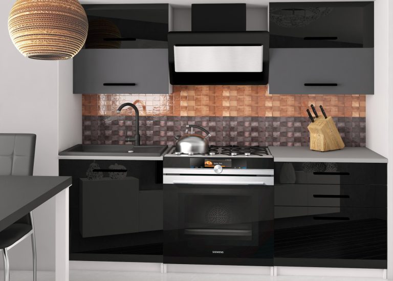 Meubles de cuisine 120 cm noir brillant gris anthracite graphite avec plan de travail Fabricant INF ELEGANTA2/2/WT/BSRB/0/B1