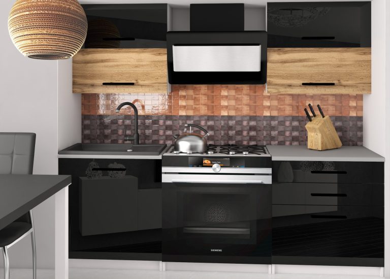 Meubles de cuisine 120 cm noirs brillants chêne chêne wotan chêne sonoma avec plan de travail Fabricant INF ELEGANTA2/2/WT/BDWB/0/B1