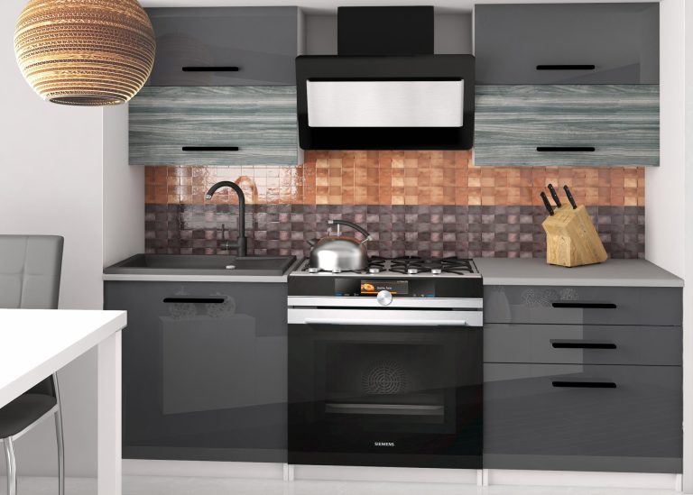 Meubles de cuisine 120 cm gris brillant gris anthracite graphite avec plan de travail Fabricant INF ELEGANTA2/2/WT/SGW1S/0/B1