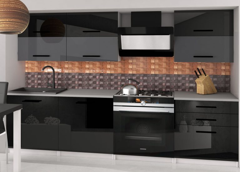 Meubles de cuisine 180 cm noir brillant gris anthracite graphite avec plan de travail Fabricant INF PRIMERA2/2/WT/BSB/0/B1