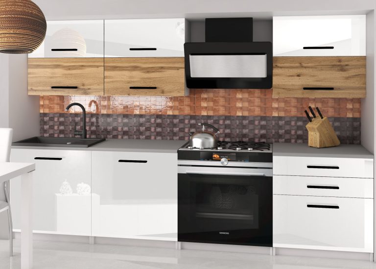 Meubles de cuisine 180 cm blanc brillant chêne chêne wotan chêne sonoma avec plan de travail Fabricant INF PRIMERA2/2/WT/WDWW/0/B1