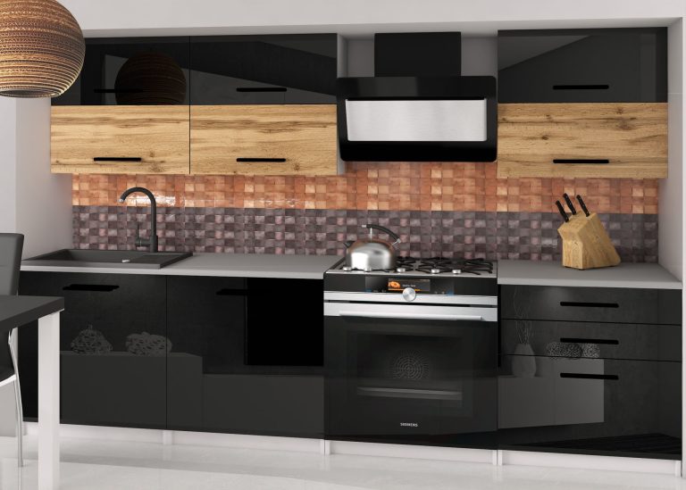 Meubles de cuisine 180 cm noir brillant chêne chêne wotan chêne sonoma avec plan de travail Fabricant INF PRIMERA2/2/WT/BDWB/0/B1