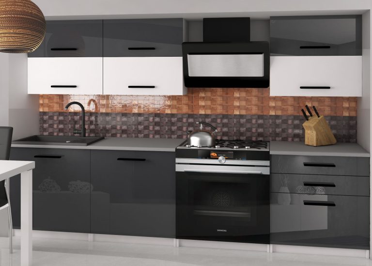 Meubles de cuisine 180 cm gris brillant blanc mat avec plan de travail Fabricant INF PRIMERA2/2/WT/SWTS/0/B1