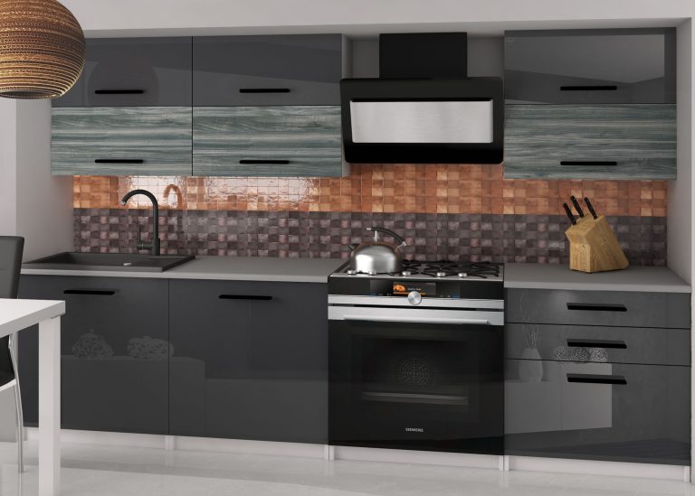 Meubles de cuisine 180 cm gris brillant gris anthracite graphite sans plan de travail Fabricant INF PRIMERA2/2/WT/SGW1S/BB/B1