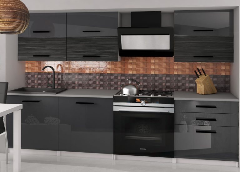 Cuisine Belini 180 cm gris brillant / ébène royal avec plan de travail Primera2 Fabricant