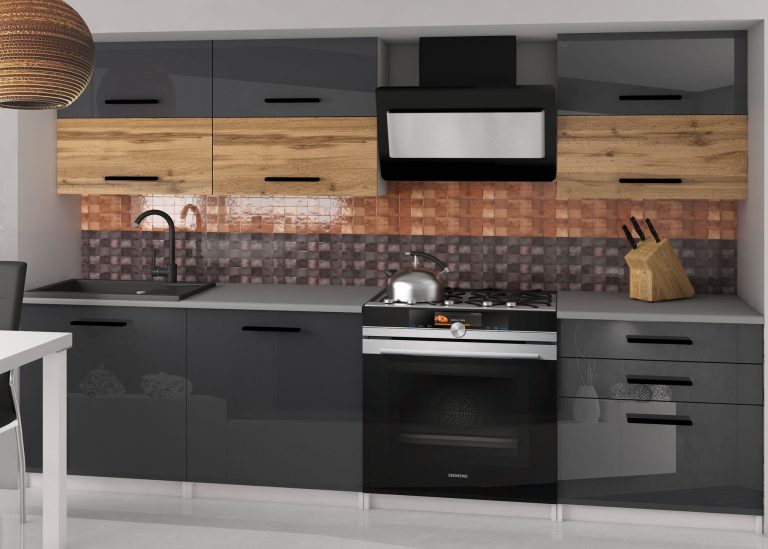 Meuble de cuisine 180 cm chêne gris brillant chêne wotan chêne sonoma avec plan de travail Fabricant INF PRIMERA2/2/WT/SDWS/0/B1