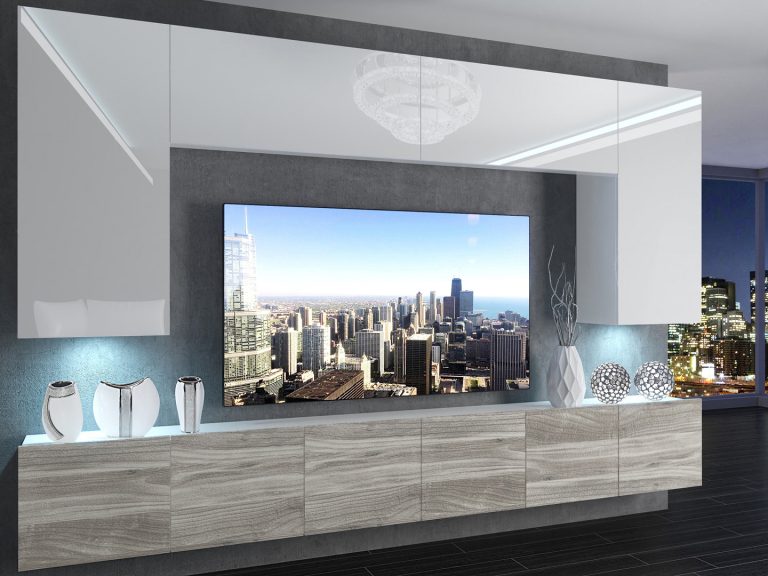 Meuble mural 300 cm Belini blanc brillant / gris anthracite Glamour Wood Imperium 2 Fabricant IMP 2/5/W/WGW1/0/0