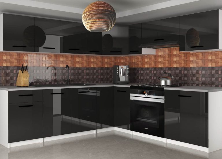 Meubles de cuisine 420 cm noir brillant avec plan de travail Fabricant INF UNIQAPLUS/4/WT/B/0/B1