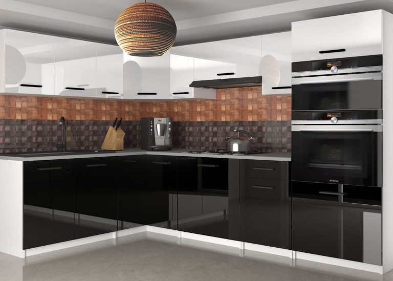 Meubles de cuisine 420 cm blanc brillant noir brillant avec plan de travail Fabricant INF UNIQAGRANDE/5/WT/WB/0/B1
