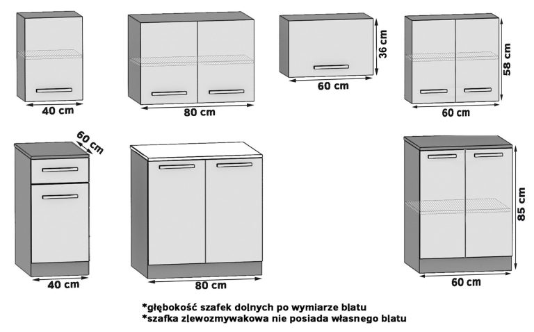 Meubles de cuisine 240 cm blanc brillant sans plan de travail Fabricant INF UNIQA2/3/WT/W/BB/B1
