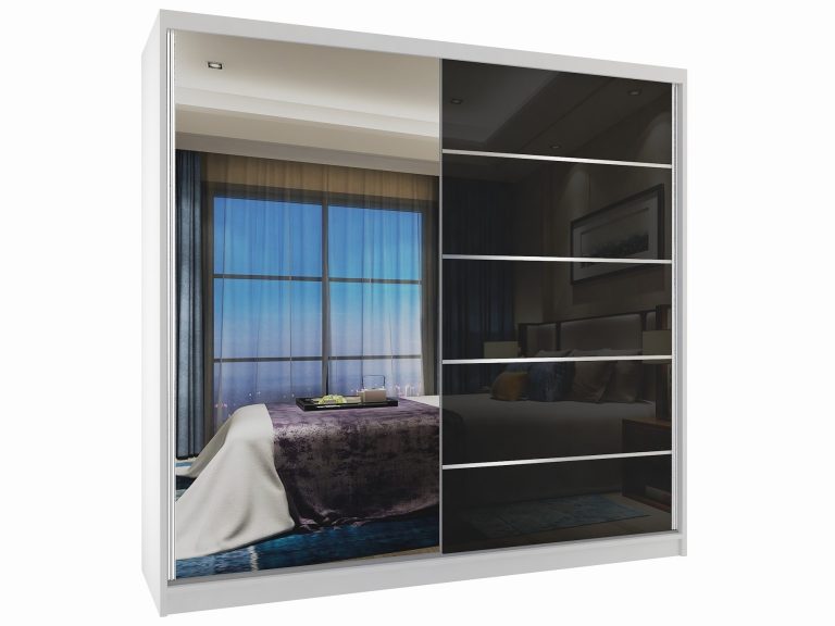 Armoire coulissante 200 cm avec miroir noir brillant Fabricant MG SZP1/2/W/1L5B/HI