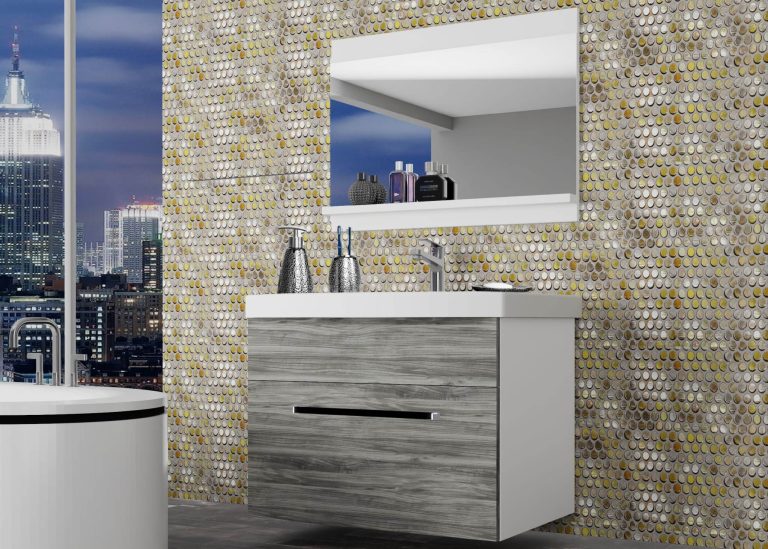 Meuble de salle de bain Belini gris anthracite Glamour Wood + lavabo + miroir Fabricant ROD M 1/0/W/GW1/0/ZW