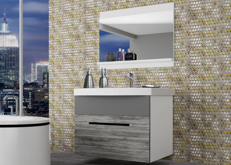 Meuble de salle de bain Belini gris anthracite Glamour Wood / gris mat + lavabo + miroir Fabricant ROD M 1/0/W/GW1SR/0/ZW