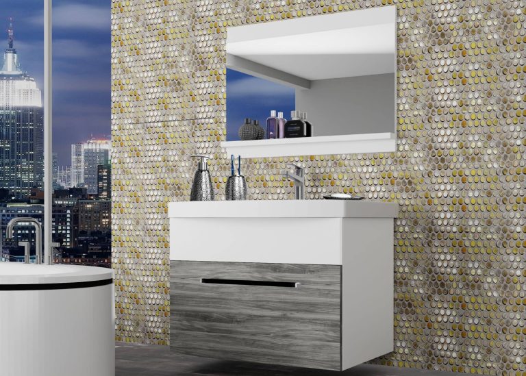 Meuble de salle de bain Belini gris anthracite Glamour Wood / blanc mat + lavabo + miroir Fabricant ROD M 1/0/W/GW1W/0/ZW
