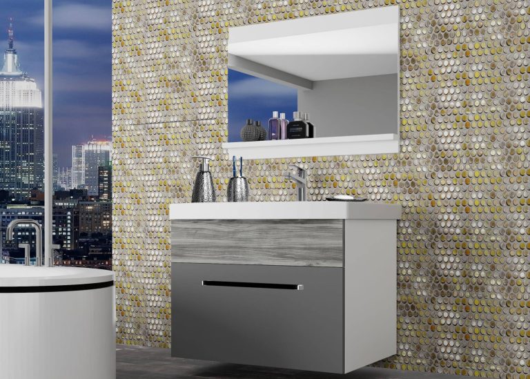 Meuble de salle de bain Belini gris mat / gris anthracite Glamour Wood + lavabo + miroir Fabricant ROD M 1/0/W/SRGW1/0/ZW
