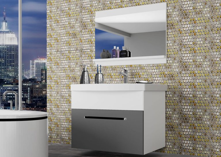 Meuble de salle de bain Belini gris mat / blanc mat + lavabo + miroir Fabricant ROD M 1/0/W/SRW/0/ZW
